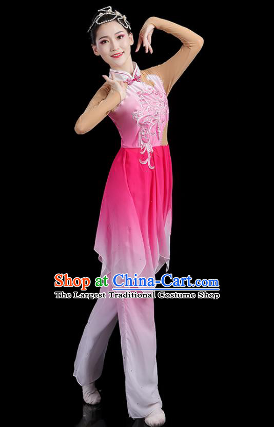 China Classical Dance Clothing Umbrella Dance Garment Costumes Fan Dance Pink Dress Jasmine Flower Outfits Woman Dancewear
