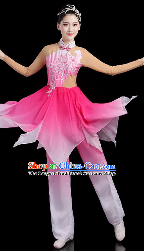China Classical Dance Clothing Umbrella Dance Garment Costumes Fan Dance Pink Dress Jasmine Flower Outfits Woman Dancewear