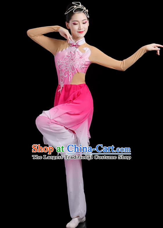 China Classical Dance Clothing Umbrella Dance Garment Costumes Fan Dance Pink Dress Jasmine Flower Outfits Woman Dancewear