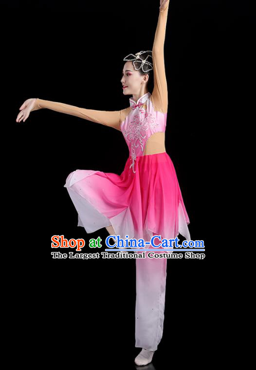 China Classical Dance Clothing Umbrella Dance Garment Costumes Fan Dance Pink Dress Jasmine Flower Outfits Woman Dancewear