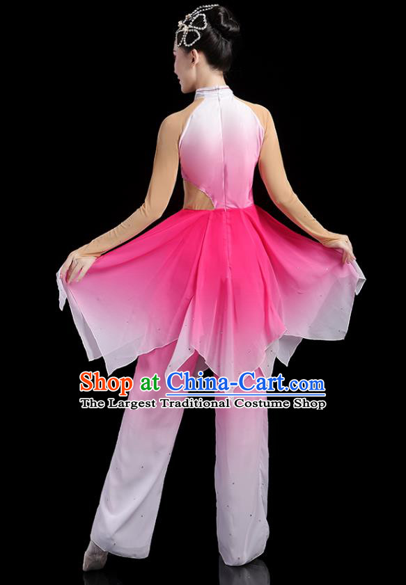 China Classical Dance Clothing Umbrella Dance Garment Costumes Fan Dance Pink Dress Jasmine Flower Outfits Woman Dancewear