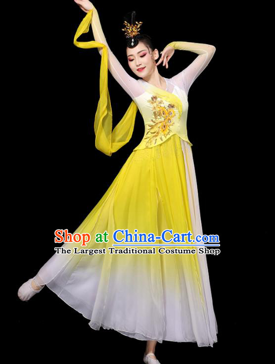 China Classical Dance Garment Costumes Umbrella Dance Dress Palace Fan Dance Yellow Outfits Woman Performance Clothing