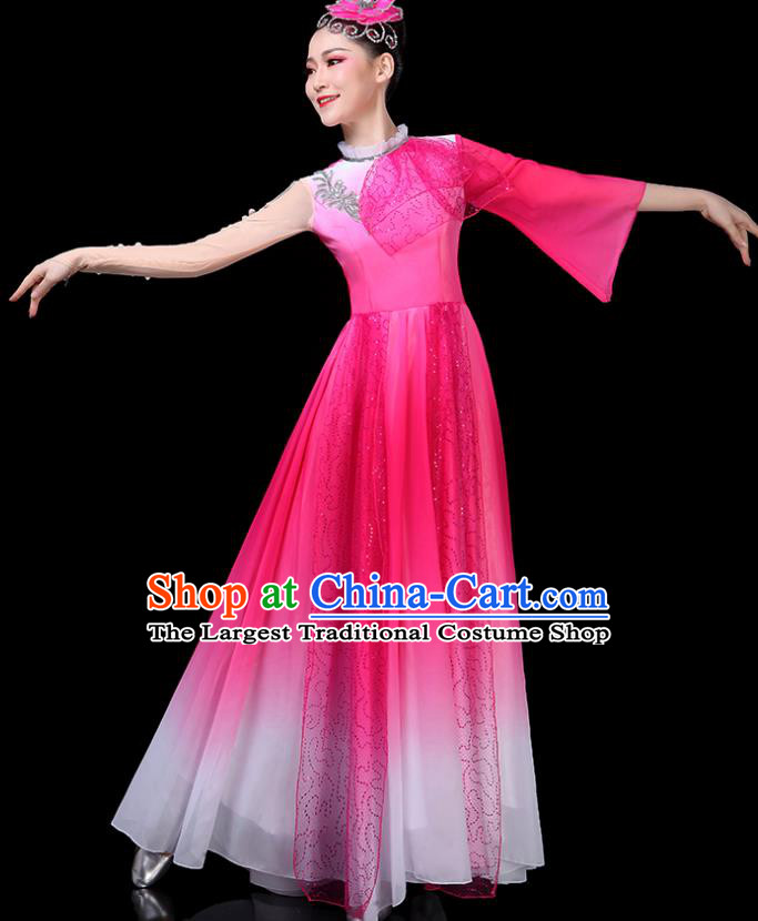 Professional China Spring Festival Gala Costume Woman Chorus Performance Garments Modern Dance Clothing Opening Dance Rosy Dress