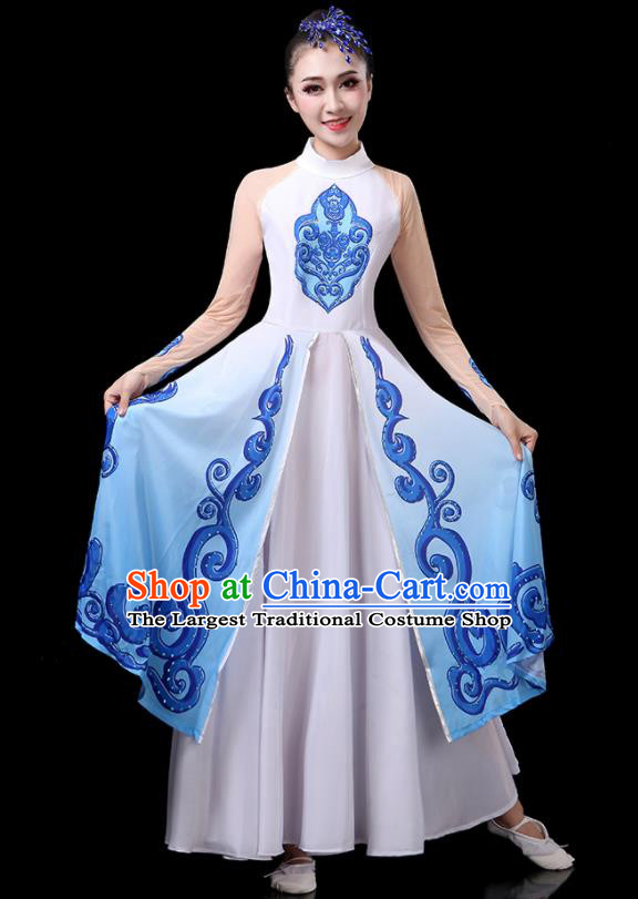 China Woman Dancewear Classical Dance Clothing Umbrella Dance Garment Costumes Fan Dance White Dress Fairy Dance Outfits