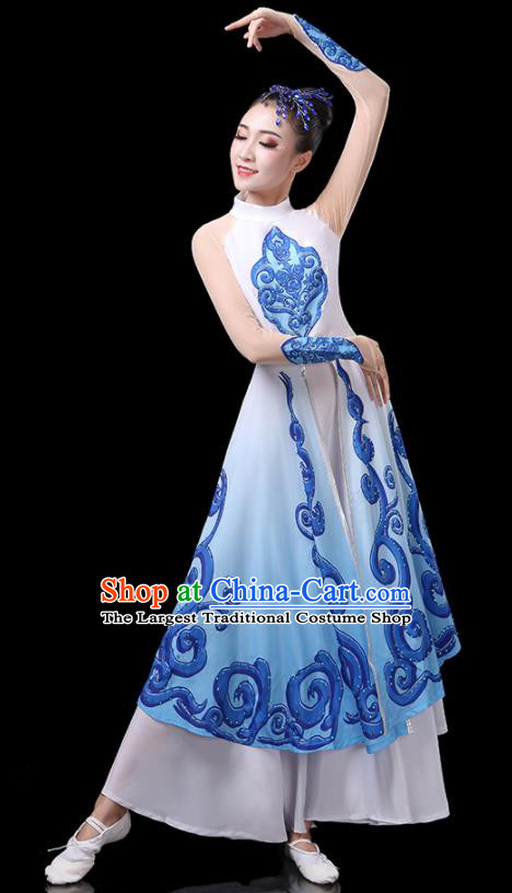 China Woman Dancewear Classical Dance Clothing Umbrella Dance Garment Costumes Fan Dance White Dress Fairy Dance Outfits
