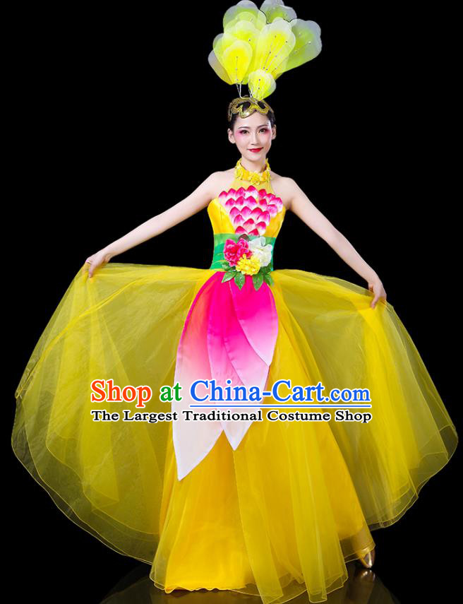 Professional China Modern Dance Clothing Spring Festival Gala Opening Dance Yellow Dress Women Peony Dance Costume Chorus Performance Garments