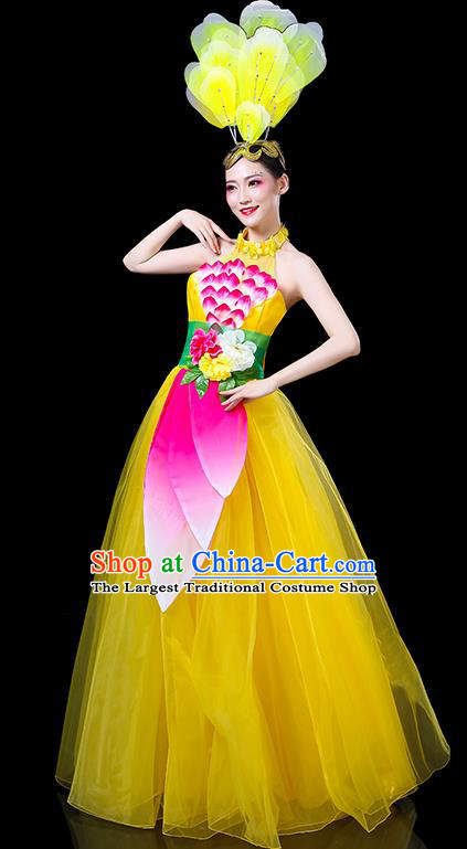 Professional China Modern Dance Clothing Spring Festival Gala Opening Dance Yellow Dress Women Peony Dance Costume Chorus Performance Garments