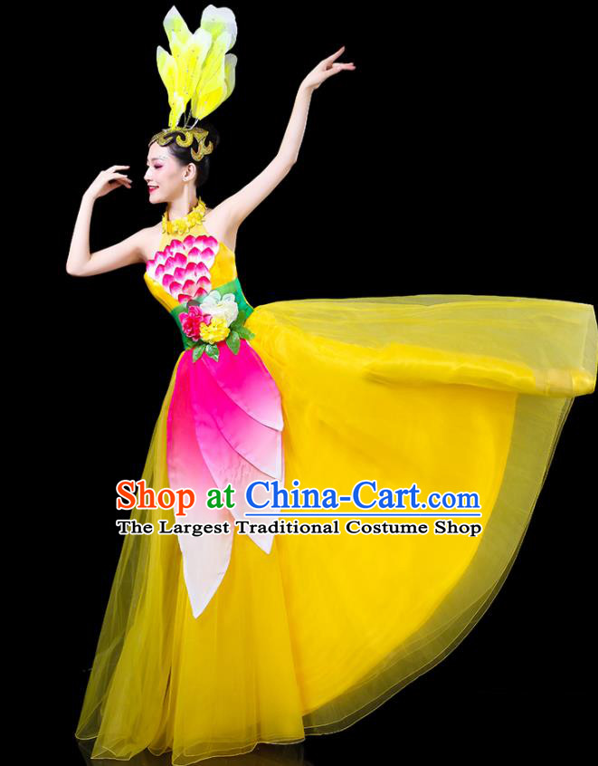 Professional China Modern Dance Clothing Spring Festival Gala Opening Dance Yellow Dress Women Peony Dance Costume Chorus Performance Garments