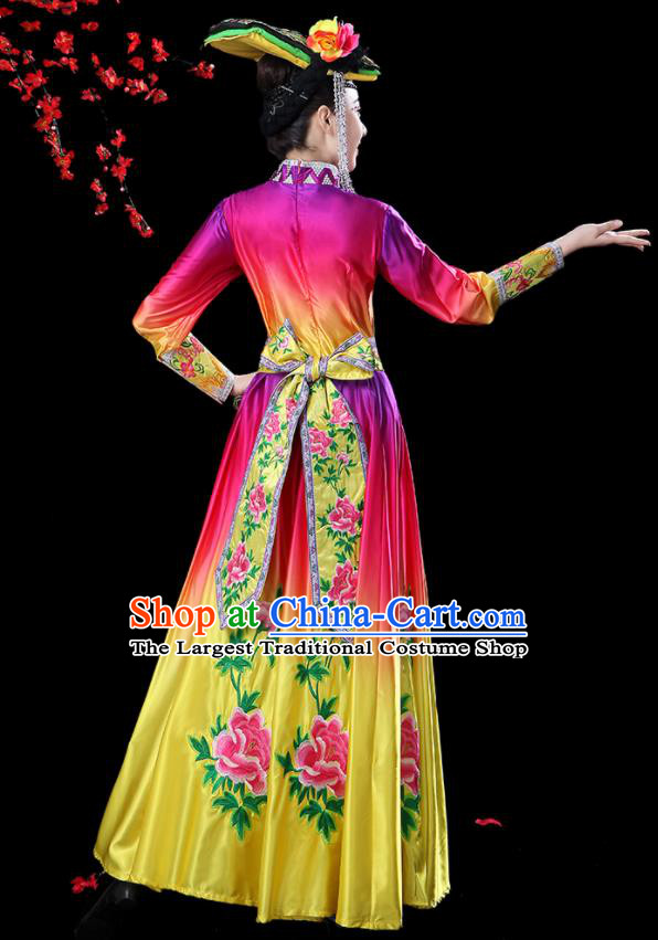 Chinese Yi Nationality Female Dance Dress Outfits Sichuan Minority Folk Dance Clothing Ethnic Torch Festival Performance Costumes