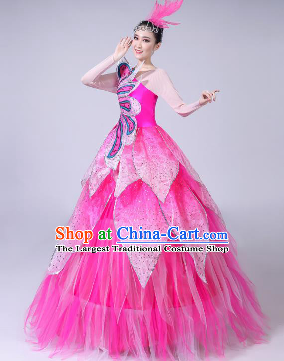 Professional China Modern Dance Clothing Spring Festival Gala Opening Dance Pink Dress Lotus Dance Costume Women Chorus Performance Garments