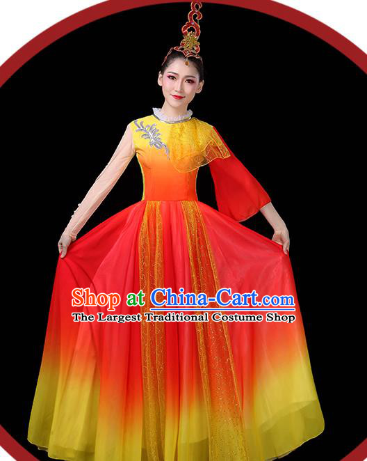 Professional China Woman Chorus Performance Garments Modern Dance Clothing Opening Dance Red Dress Spring Festival Gala Costume