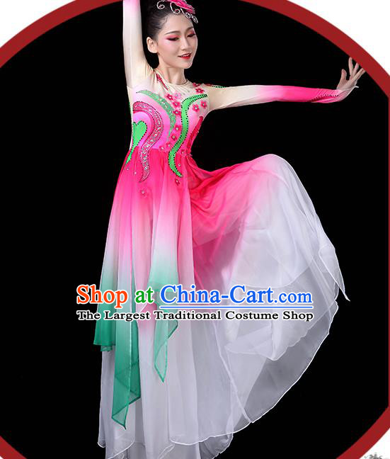 China Umbrella Dance Garment Costumes Stage Performance Pink Dress Lotus Dance Outfits Woman Dancewear Classical Dance Clothing