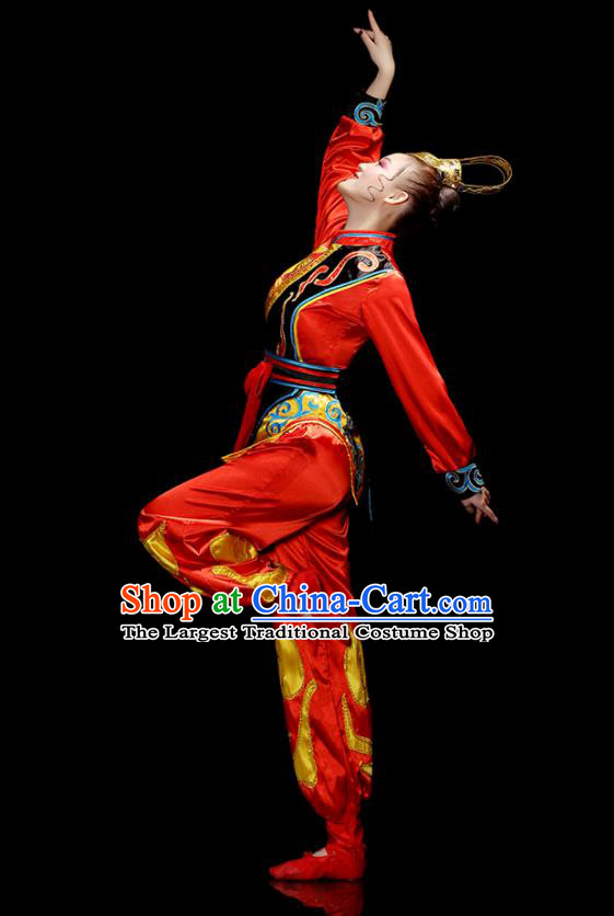 Chinese Traditional Fan Dance Red Outfits Folk Dance Costumes Yangko Performance Apparels Women Group Drum Dance Clothing