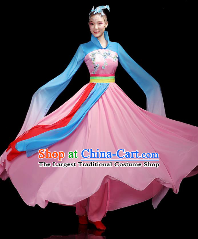 China Water Sleeve Dance Pink Dress Outfits Woman Dancewear Classical Dance Clothing Umbrella Dance Garment Costumes