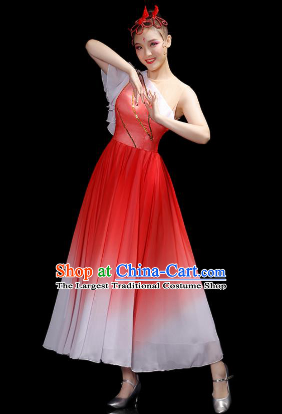 Professional China Women Chorus Garments Modern Dance Clothing Spring Festival Gala Opening Dance Red Dress Stage Performance Costume