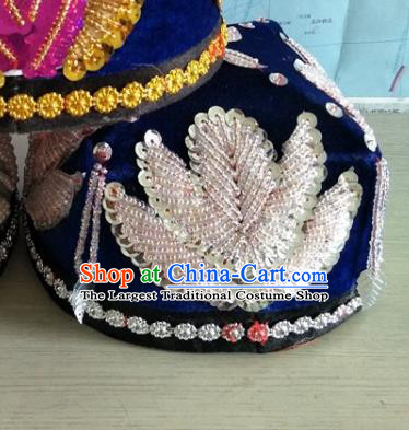 Chinese Xinjiang Minority Folk Dance Headdress Ethnic Male Performance Headwear Uyghur Nationality Embroidered White Beads Hat