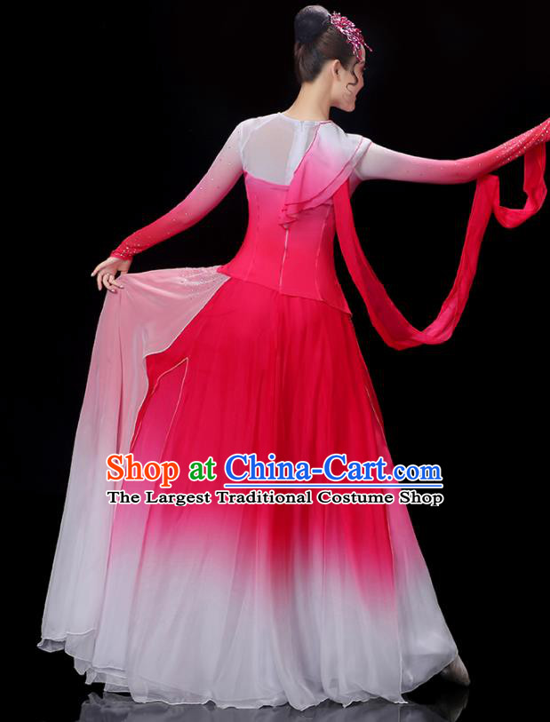 China Palace Fan Dance Rosy Dress Outfits Woman Jasmine Flower Dancewear Classical Dance Clothing Umbrella Dance Garment Costumes