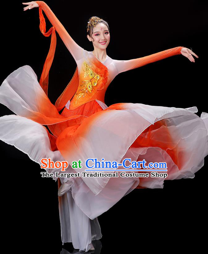 China Umbrella Dance Garment Costumes Palace Fan Dance Orange Dress Outfits Woman Jasmine Flower Dancewear Classical Dance Clothing