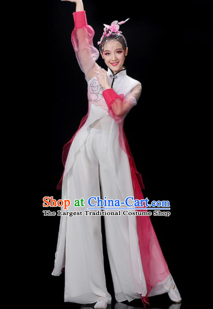 China Umbrella Dance Garment Costumes Group Fan Performance Rosy Outfits Woman Dancewear Classical Dance Clothing