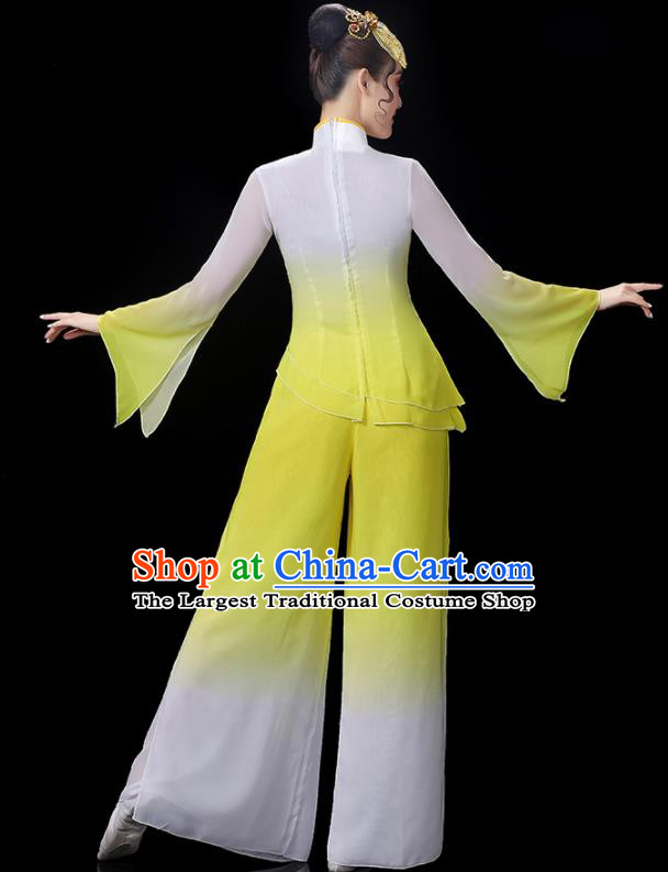 Chinese Folk Dance Costumes Yangko Dance Performance Apparels Women Group Dance Clothing Traditional Fan Dance Yellow Outfits