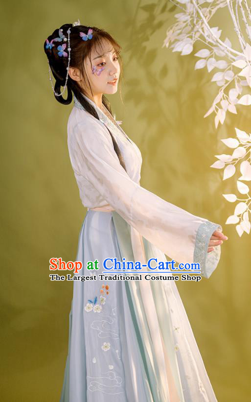 China Ancient Young Woman Historical Garment Costumes Traditional Hanfu Dress Song Dynasty Civilian Lady Clothing