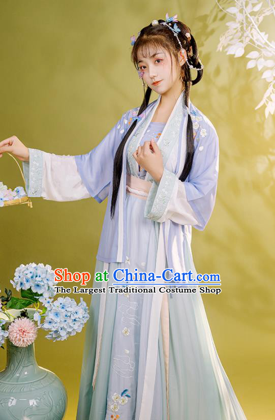 China Ancient Young Woman Historical Garment Costumes Traditional Hanfu Dress Song Dynasty Civilian Lady Clothing