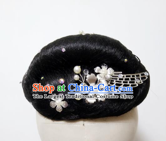 Chinese Beauty Dance Hairpieces Traditional Jasmine Flower Dance Wigs Chignon Classical Dance Hair Accessories Women Group Performance Headdress