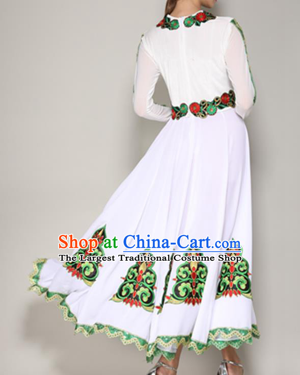 Chinese Uighur Nationality Folk Dance White Dress Xinjiang Minority Woman Dancewear Uyghur Ethnic Performance Clothing