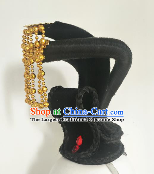 Chinese Hanfu Dance Headdress Court Beauty Dance Hairpieces Traditional Stage Performance Wigs Chignon Classical Dance Hair Accessories