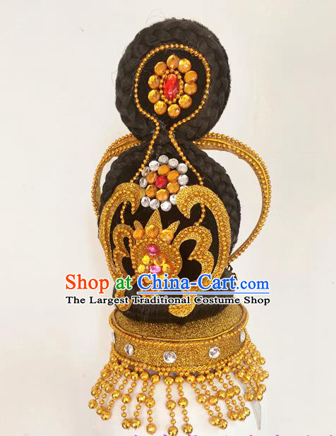 Chinese Classical Dance Hair Accessories Women Group Dance Headdress Hanfu Dance Hairpieces Traditional Stage Performance Wigs Chignon