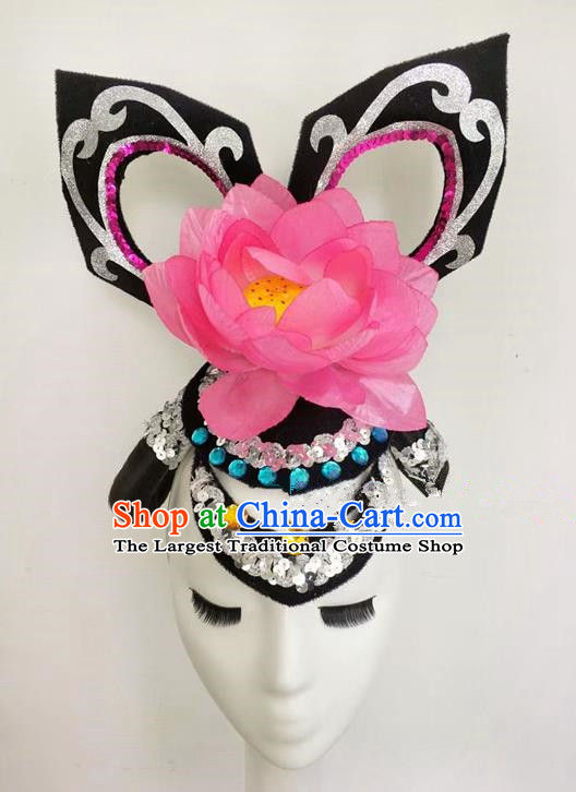 China Group Dance Hair Accessories Lotus Dance Headpiece Women Opening Dance Hair Crown Classical Dance Hat