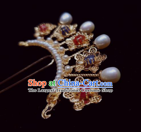 Chinese Handmade Tang Dynasty Queen Golden Plum Hair Stick Ancient Empress Gems Hairpin Traditional Hanfu Hair Accessories
