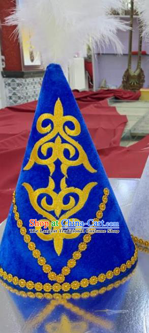 China Xinjiang Ethnic Folk Dance Royalblue Hat Kazak Nationality Stage Performance Headwear  Kazakh Minority Female Feather Headdress