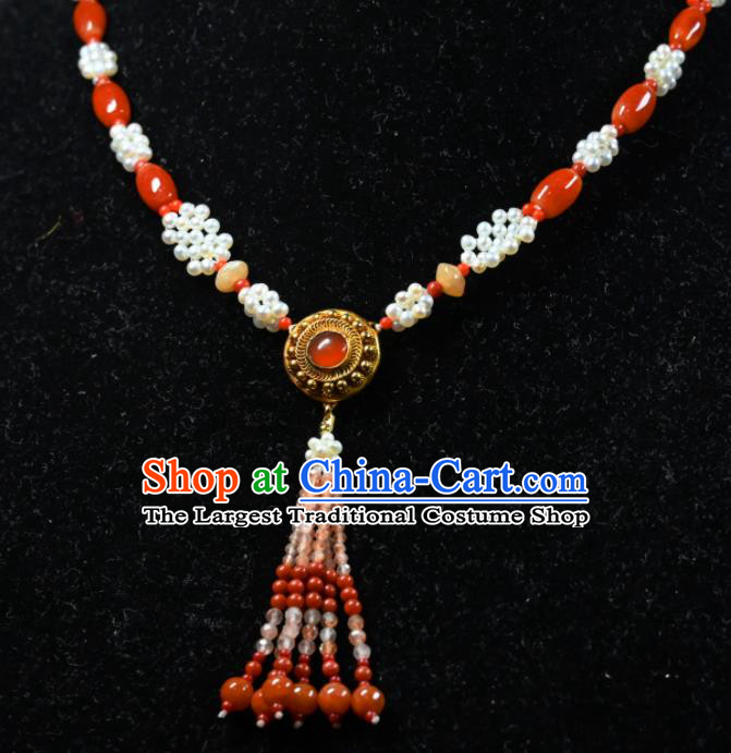China Ancient Palace Lady Necklace Accessories Qing Dynasty Empress Necklet Handmade Pearls Jewelry