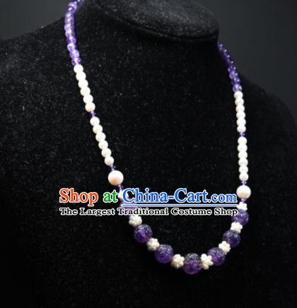 China Handmade Amethyst Jewelry Ancient Palace Lady Necklace Accessories Qing Dynasty Empress Pearls Necklet