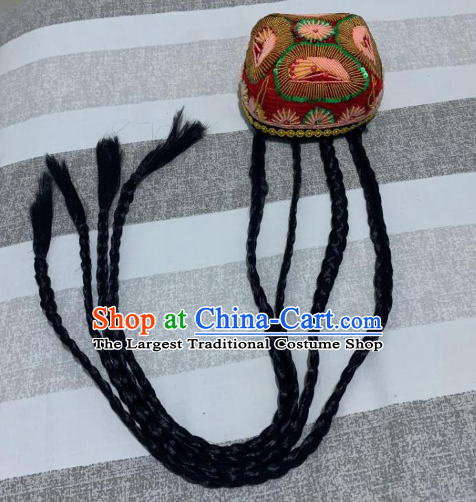 China Xinjiang Ethnic Female Red Hat Uyghur Nationality Dance Headwear Uighur Minority Stage Performance Sequins Headdress