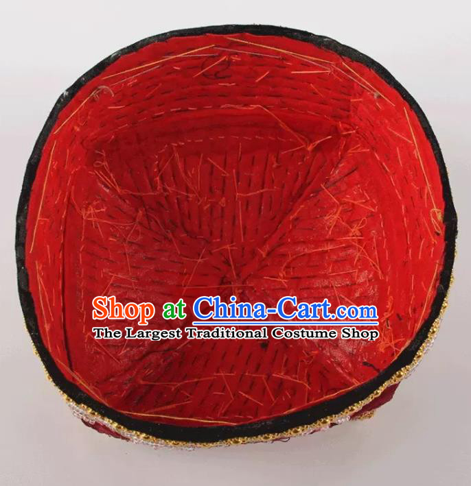 China Xinjiang Ethnic Female Red Hat Uyghur Nationality Dance Headwear Uighur Minority Stage Performance Sequins Headdress