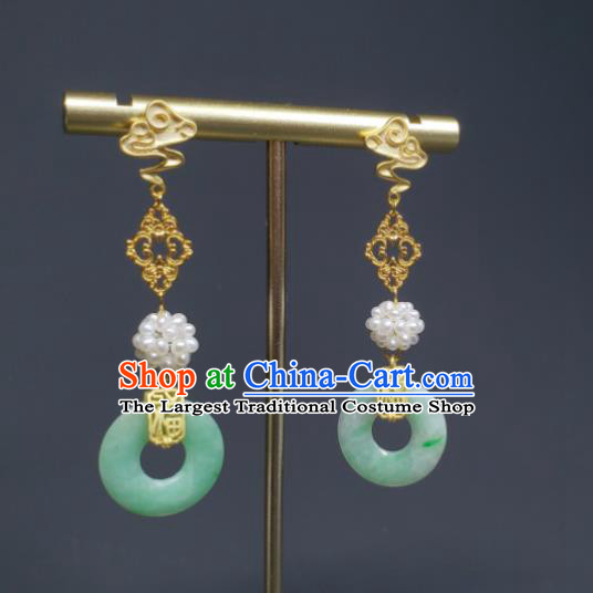 Handmade Chinese Traditional Cheongsam Ear Jewelry Qing Dynasty Eardrop Pearls Ear Accessories National Jade Earrings