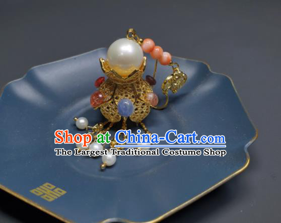 Handmade Chinese Qing Dynasty Eardrop Golden Lotus Lantern Ear Accessories National Pearls Tassel Earrings Traditional Cheongsam Ear Jewelry