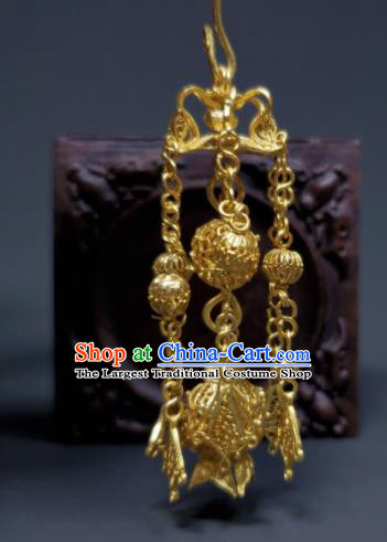 Handmade Chinese Traditional Ear Accessories National Golden Lantern Earrings Cheongsam Ear Jewelry Qing Dynasty Court Tassel Eardrop