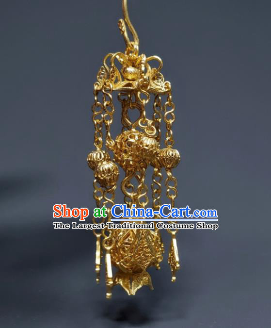 Handmade Chinese Traditional Ear Accessories National Golden Lantern Earrings Cheongsam Ear Jewelry Qing Dynasty Court Tassel Eardrop