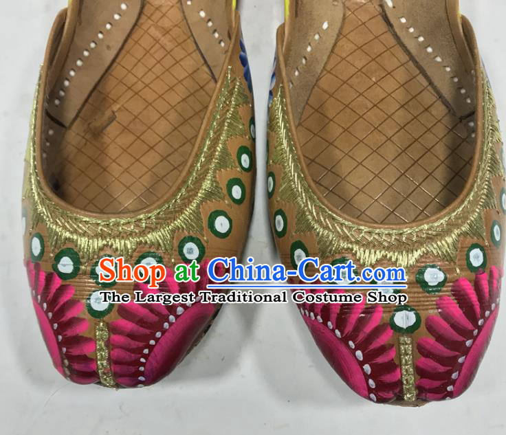 Handmade India Folk Dance Shoes Asian Female Painting Shoes Indian Dance Leather Shoes Wedding Bride Shoes