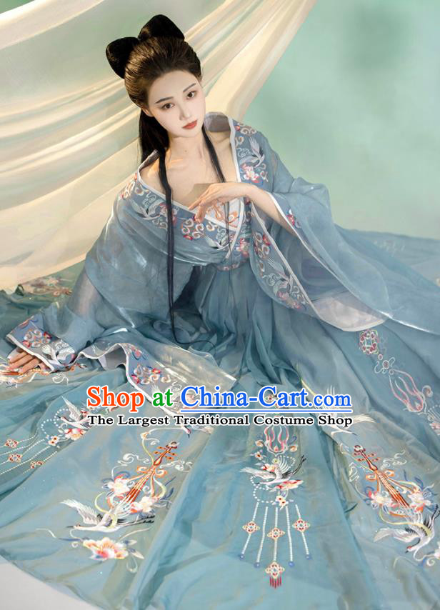 China Ancient Palace Princess Garment Costumes Traditional Court Blue Hanfu Dress Southern and Northern Dynasties Noble Woman Historical Clothing