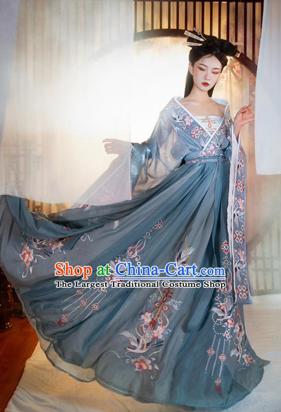 China Ancient Palace Princess Garment Costumes Traditional Court Blue Hanfu Dress Southern and Northern Dynasties Noble Woman Historical Clothing