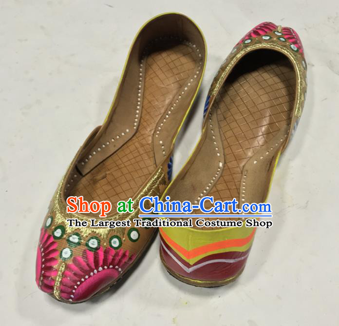 Handmade India Folk Dance Shoes Asian Female Painting Shoes Indian Dance Leather Shoes Wedding Bride Shoes