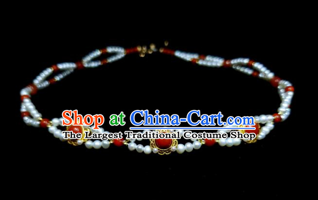China Handmade Pearls Jewelry Ancient Imperial Consort Necklace Accessories Qing Dynasty Court Necklet