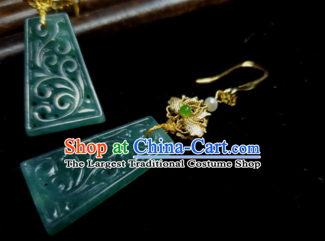 Handmade Chinese Jadeite Ear Accessories National Golden Lotus Earrings Traditional Palace Eardrop Cheongsam Ear Jewelry
