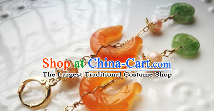 Handmade Chinese Traditional Agate Dragon Eardrop Cheongsam Ear Jewelry Pearls Ear Accessories National Tassel Earrings