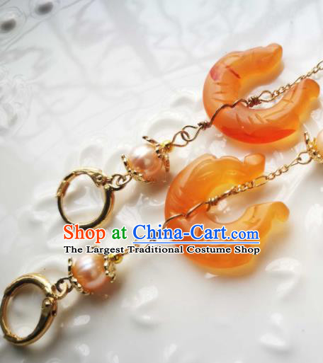 Handmade Chinese Traditional Agate Dragon Eardrop Cheongsam Ear Jewelry Pearls Ear Accessories National Tassel Earrings
