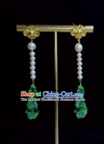 Handmade Chinese Cheongsam Ear Accessories National Jadeite Earrings Traditional Ear Jewelry Pearls Eardrop